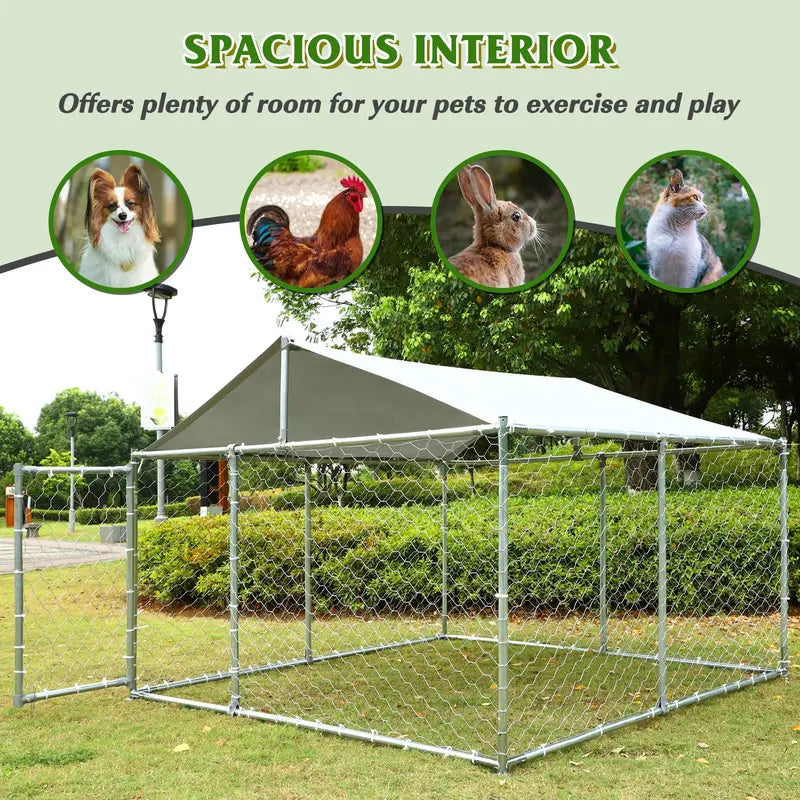 Magic Union Outdoor Dog Kennel,Large Dog Playpen Outdoor Dog Fence for Backyard Dog Run with Waterproof Cover