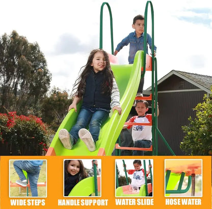 10 ft Freestanding Plastic Playground Slide  Safe Backyard Slide for Kids Ages 48