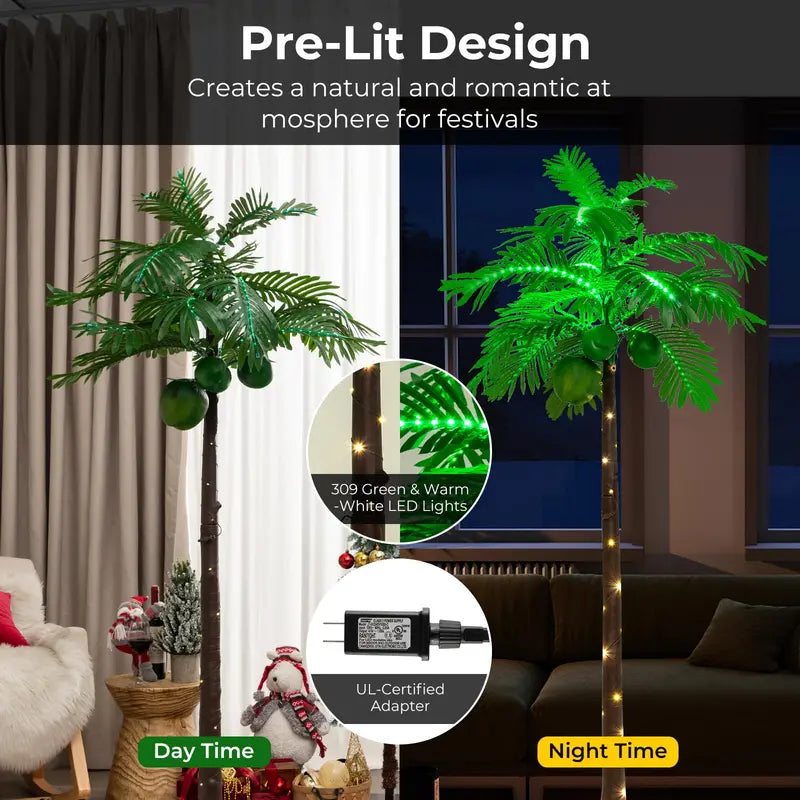 6-Foot Outdoor Lighted Tropical Palm Tree with 309 Energy-Efficient LED Lights