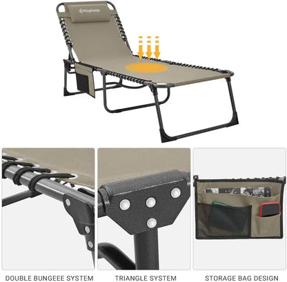 Premium Folding Chaise Lounger  Ergonomic 4-Angle Design with Integrated Pillow Pocket