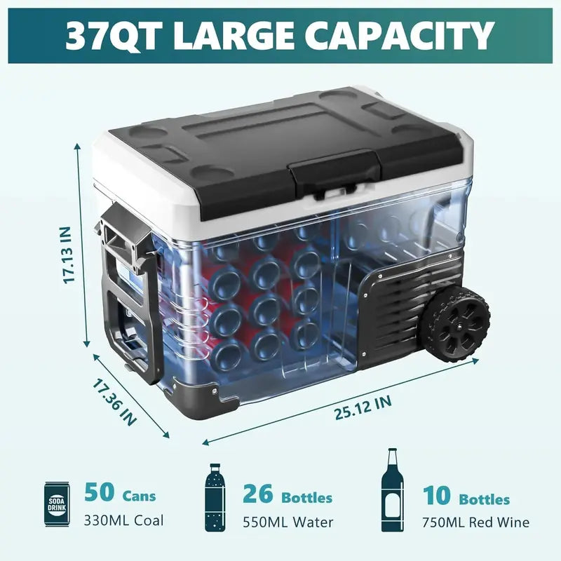 EUHOMY 35L Portable 12V Refrigerator-Freezer  Dual-Voltage DC/AC, -4°F to 68°F, Wheels & Baskets