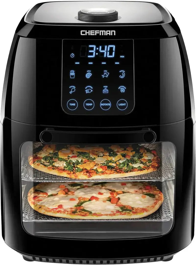 Chefman Compact 6.3-Quart Digital Air Fryer Featuring Rotisserie, Dehydrate, and Convection Functions