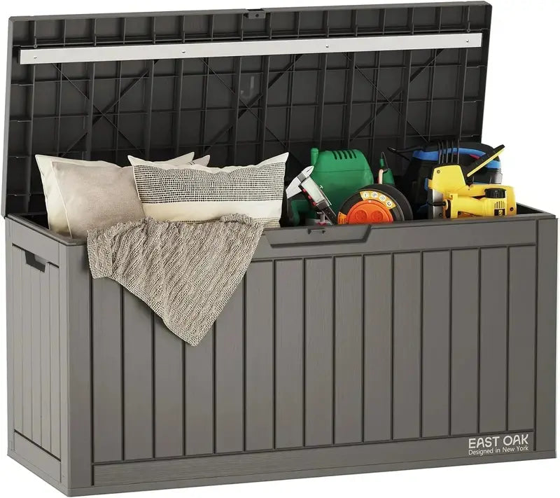 EAST OAK 60-Gallon Weatherproof Deck Box — Resin Outdoor Storage Bin for Patio or Garage