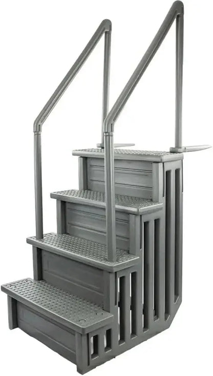 Non-Slip Pool Entry Steps  Grey Aluminum Stairs for Above-Ground Pools, 122137 cm Installation Height, 136 kg Max Load