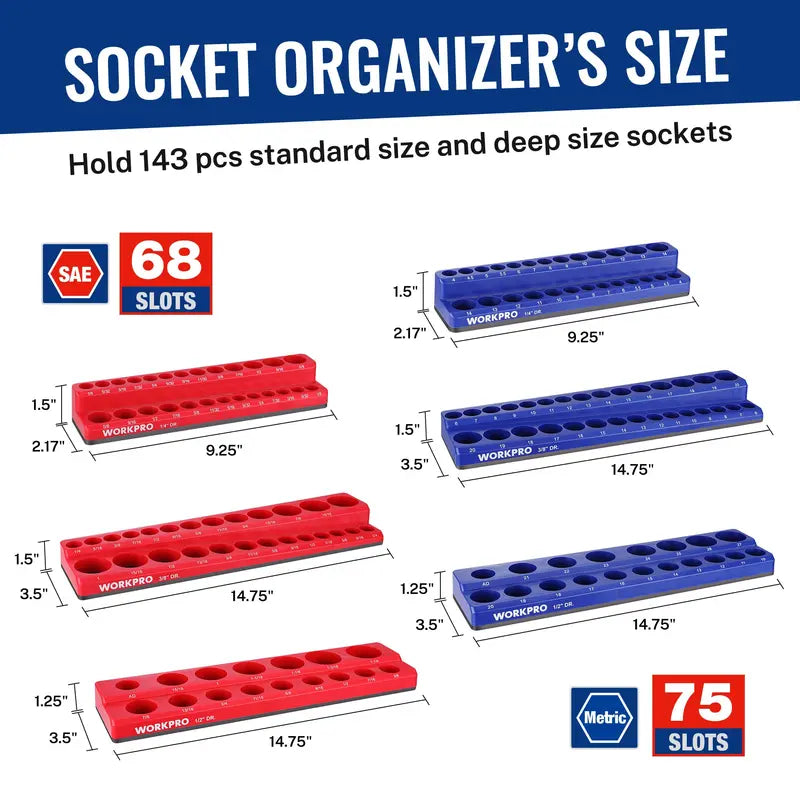 WORKPRO Magnetic Socket & Wrench Organizer Set — 8-Piece, Multi-Drive Sizes (Sockets/Wrenches Not Included)