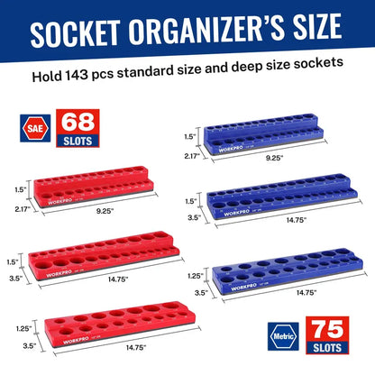 WORKPRO Magnetic Socket & Wrench Organizer Set — 8-Piece, Multi-Drive Sizes (Sockets/Wrenches Not Included)