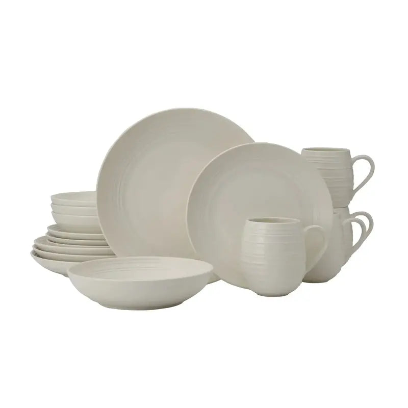 Swirl Coupe 16-Piece Dinnerware Set  Minimalist White, Serves Four