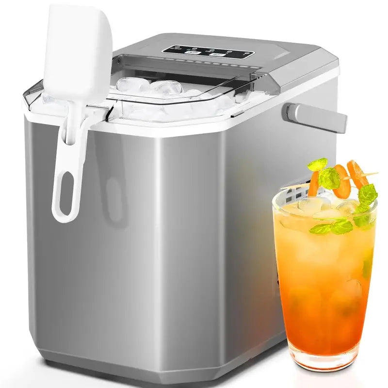 Portable Countertop Ice Maker with Self-Cleaning Function, 9-Cube Cycle in 6 Minutes, Dual Bullet Ice Sizes, 26.5 lb Daily Output  Black & Green