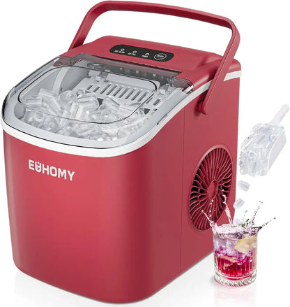 EUHOMY Black Countertop Ice Machine  26 lb/Day, 9 Cubes in 6 Minutes, Auto-Cleaning, Portable with Handle, Basket & Scoop