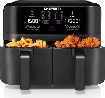 Chefman Dual Basket Air Fryer  6-Quart Digital Touchscreen Model with Independent Cooking Zones