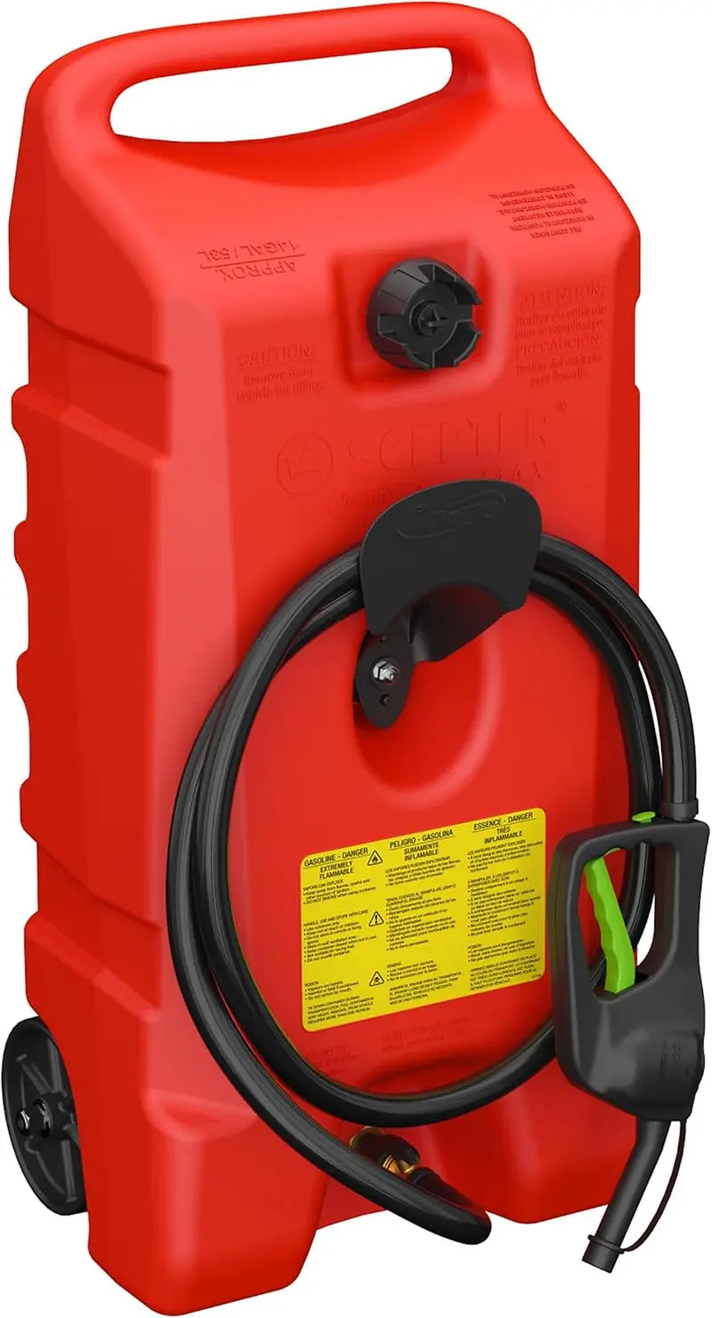 Scepter Duramax 14-Gallon Portable Fuel Tank  Integrated Pump, 10-Foot Hose, Red Heavy-Duty Design