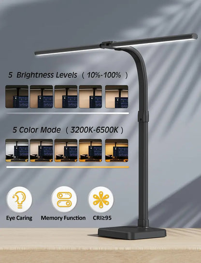 Dual-Head Architect LED Desk Lamp  24W, Flexible Gooseneck, 5 Brightness Settings
