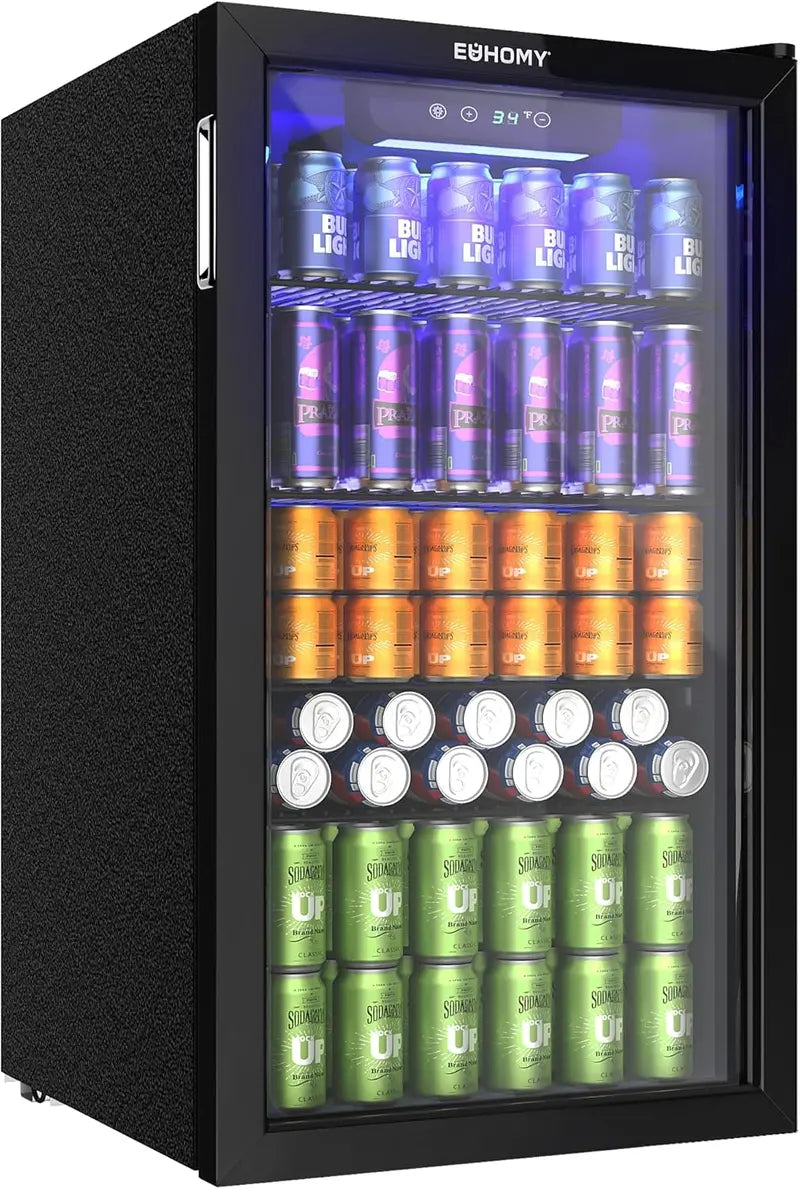 EUHOMY Beverage Refrigerator  130-Can Glass-Door Mini Fridge for Soda, Beer & Drinks