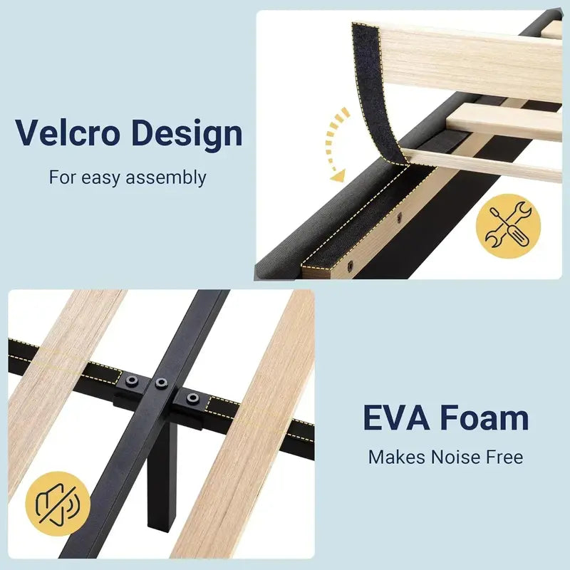 Allewie King Platform Bed Frame  Velvet-Upholstered Headboard with Solid Wood Slats