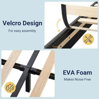 Allewie King Platform Bed Frame  Velvet-Upholstered Headboard with Solid Wood Slats