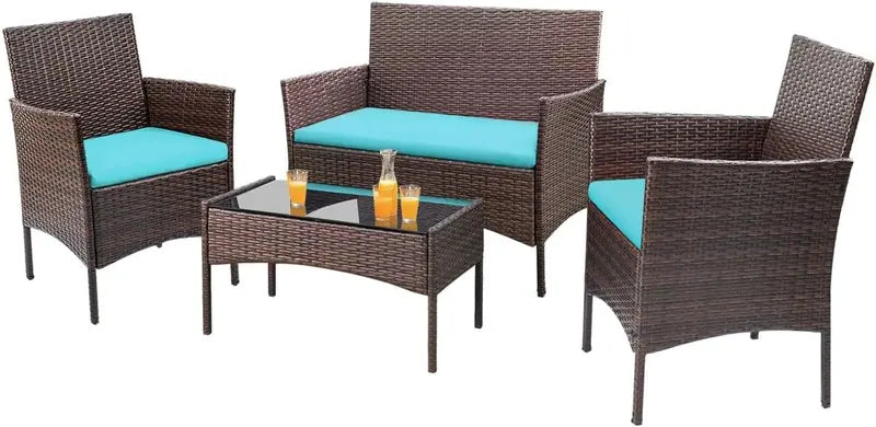 Homall Rattan Patio Furniture Set  4-Piece Indoor/Outdoor Wicker Chairs with Brown & Beige Cushions