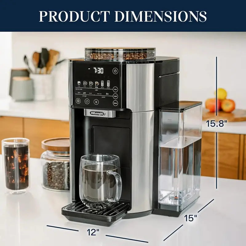 De’Longhi TrueBrew Drip Coffee Maker  Built-in Conical Burr Grinder, 6 Customizable Brew Sizes, 5 Specialty Profiles, Stainless Steel Finish