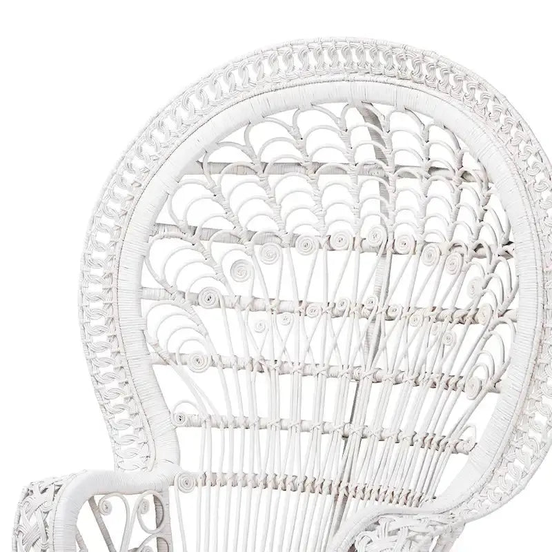 Kallima Bohemian White Rattan Peacock Accent Chair with Natural Woven Texture