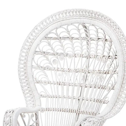 Kallima Bohemian White Rattan Peacock Accent Chair with Natural Woven Texture