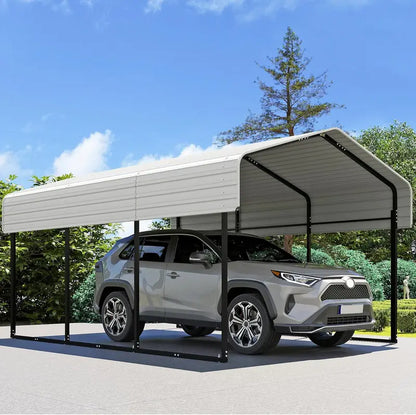 10 ft x 15 ft Reinforced Metal Carport  Weather-Resistant Outdoor Garage or Shade Structure