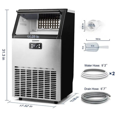 Euhomy Commercial Undercounter Ice Maker  100-Lb/Day Stainless Steel Unit with Dual Water Inlets