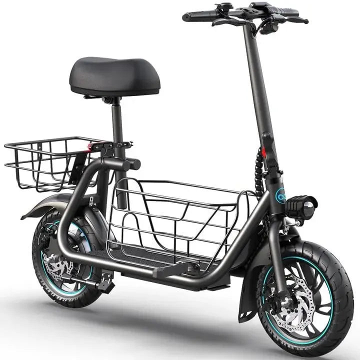 Adult Electric Scooter Featuring a Spacious Center Cargo Basket