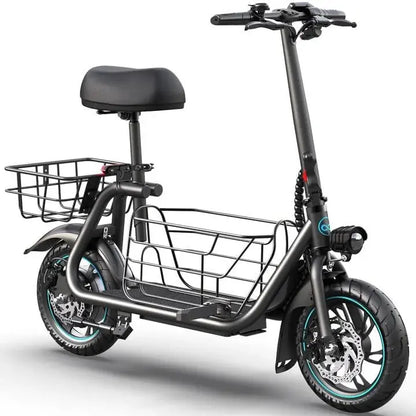 Adult Electric Scooter Featuring a Spacious Center Cargo Basket