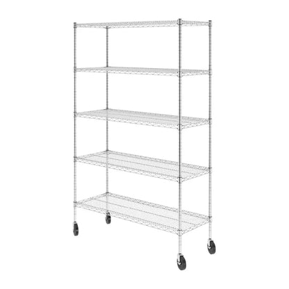 SafeRacks NSF Certified 5-Tier Wire Shelving Storage Unit, 48″x18″x76″, Heavy-Duty Metal Shelves with Wheels, Commercial Grade