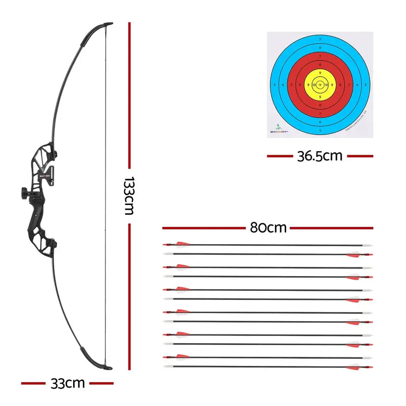 55 lb Recurve Bow & Arrow Set  Fiberglass Arrows Included, Everfit Youth/Adult Archery Kit