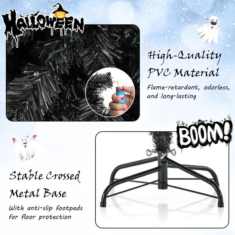 6-Foot Pre-Lit Black Halloween Tree  Flexible-Top Artificial Tree with Festive Gothic Appeal