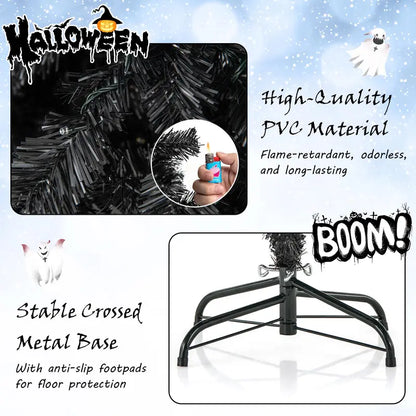 6-Foot Pre-Lit Black Halloween Tree  Flexible-Top Artificial Tree with Festive Gothic Appeal