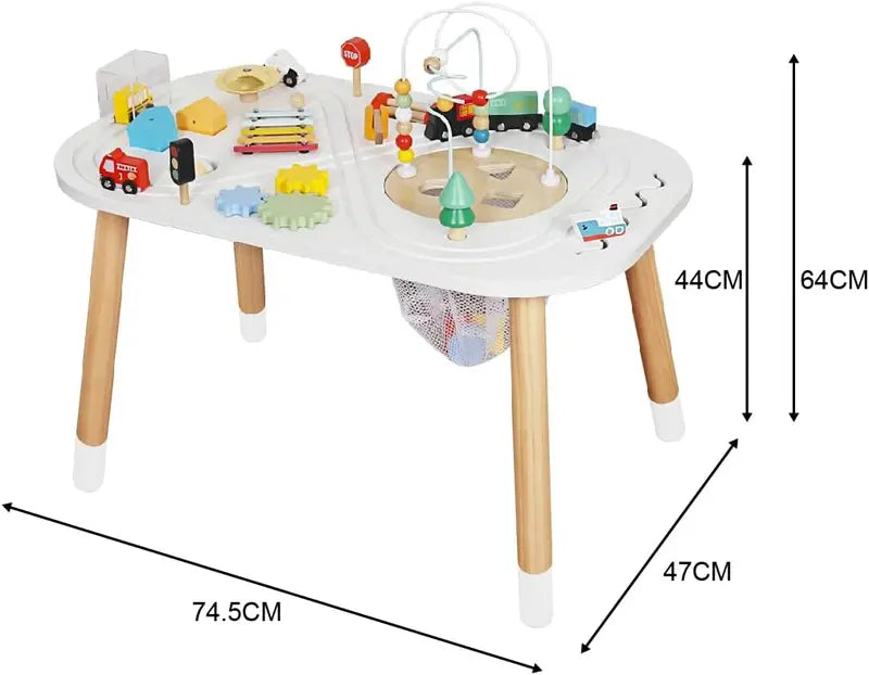 Touch Us Wooden Activity Table for Toddlers  Montessori Toy with Bead Mazes, Gears & Xylophone for Ages 1+