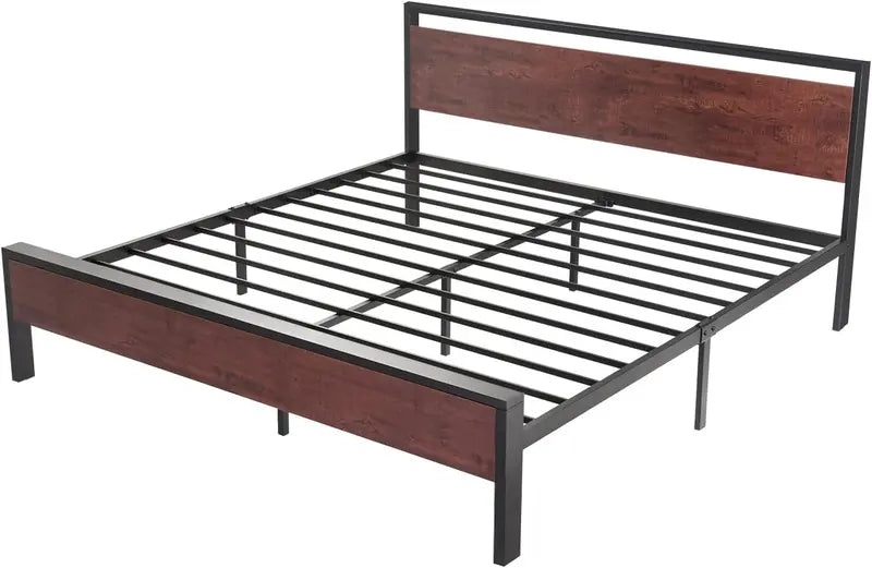 SHA CERLIN Queen Metal Platform Bed  14-Inch Frame with Wooden Headboard &amp; Footboard