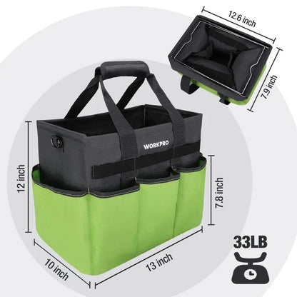 WORKPRO Heavy-Duty Stand-Up Garden Tote Bag  10 Organized Pockets & Adjustable Strap