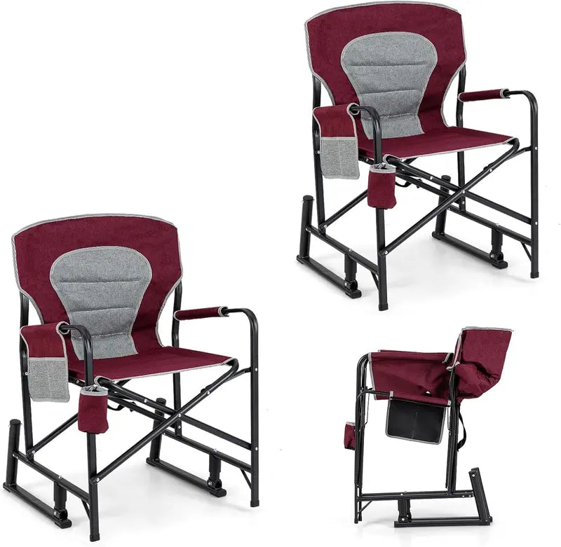 Adult Camping Rocker Chair  Dual-Spring Foldable Outdoor Seat with Padded Back Support