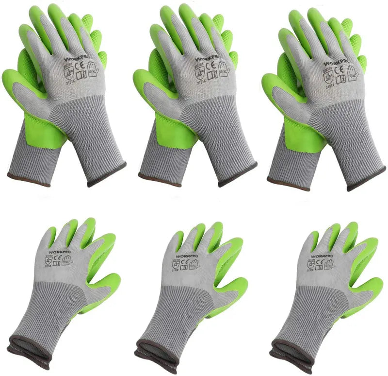 WORKPRO Garden Work Gloves  6 Pairs with Eco-Friendly Latex Palm Coating