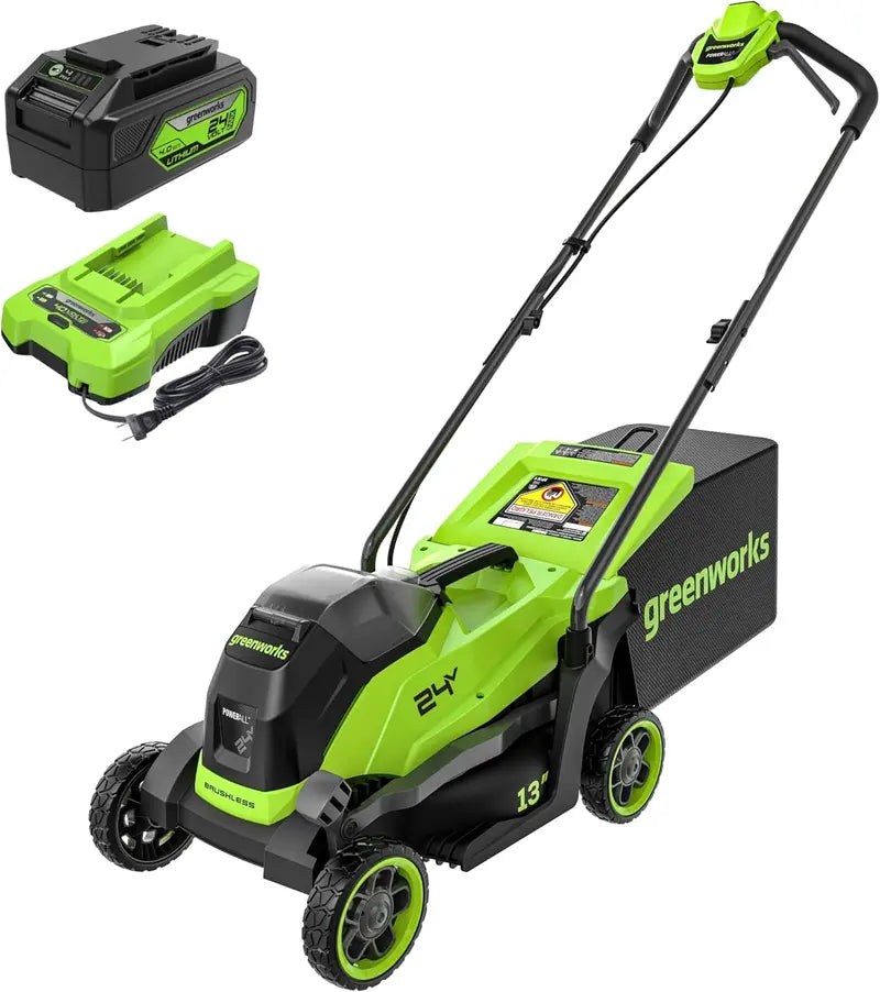 Greenworks 24V Cordless Brushless Lawn Mower Kit — Includes 4.0Ah Battery & Charger