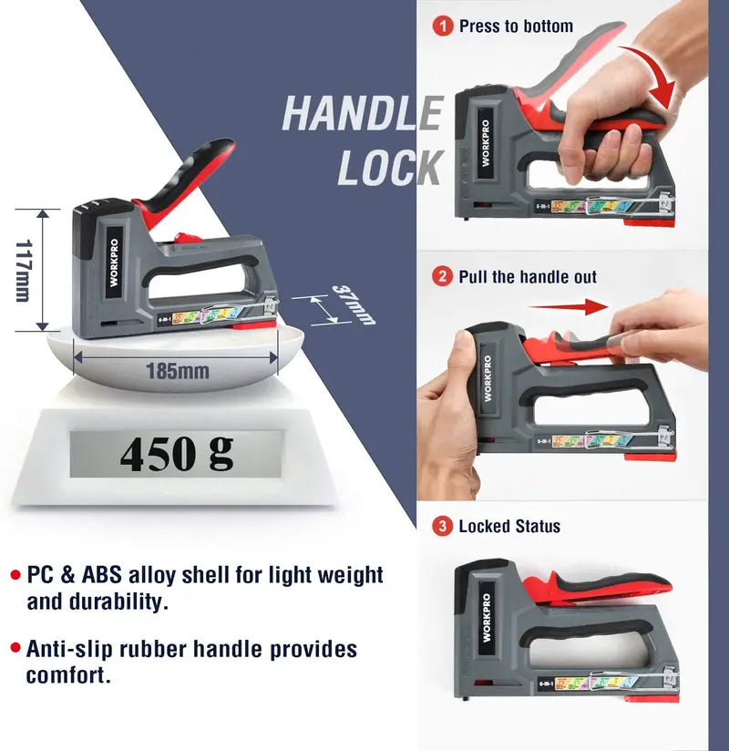 WORKPRO 6-in-1 Manual Upholstery Stapler  Pink Ribbon Finish Multi-Function Nail Gun