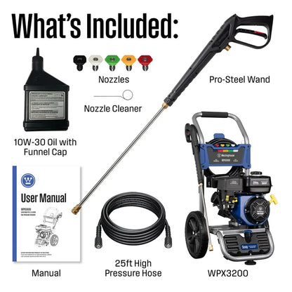 Westinghouse WPX3400 Gas Pressure Washer, 3400 PSI, 2.6 GPM, 212cc Engine, 25′ Hose, 5 Nozzles