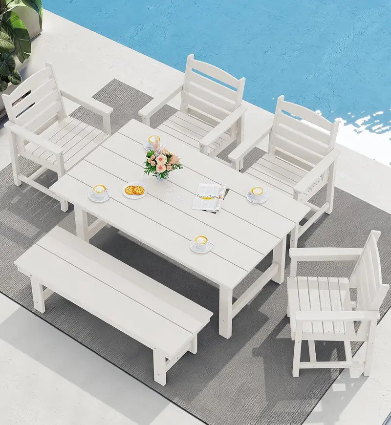 7-Piece HDPE Outdoor Dining Set  Weather-Resistant Table with Umbrella Hole & Six Matching Chairs