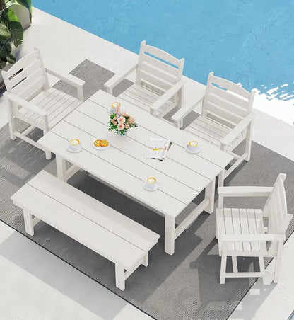 7-Piece HDPE Outdoor Dining Set  Weather-Resistant Table with Umbrella Hole & Six Matching Chairs