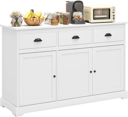 53.5-Inch Wooden Buffet Cabinet with 3 Drawers & Adjustable Shelves  Multi-Functional Living Room or Dining Room Storage Solution
