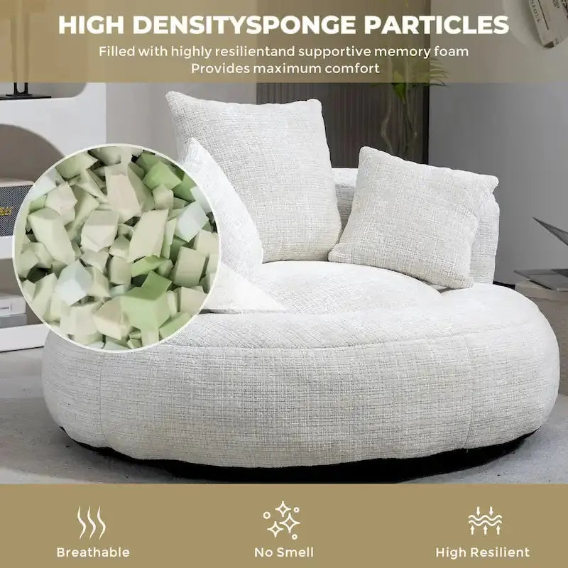 Chenille Upholstered High-Back Lounge Sofa with Lumbar Pillows & Oversized Bean Bag Seat