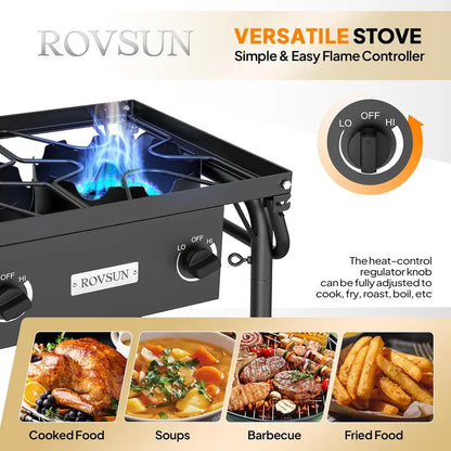 ROVSUN Portable 3-Burner Propane Stove  Compact Cooking Station with Dual Side Shelves