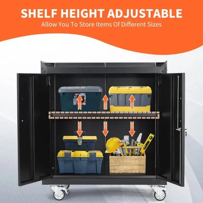 Rolling Metal Garage Storage Cabinet with Lockable Doors, Adjustable Shelves, and Tool Organization  34″H x 30.3″L x 18″W
