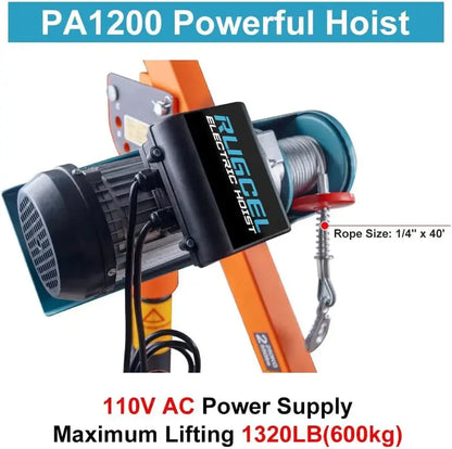 1100lb Capacity Folding Electric Hoist Crane  110V Industrial Lifting Solution for Warehouses & Sites