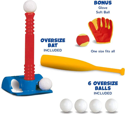 Tee-Ball Sport Set  6 Balls and 1 Soft Ball with Bat & Glove to Develop Baseball & Softball Skills  Primary Color Set for Kids in Carry Case