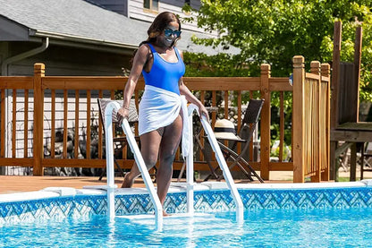Easy Pool Above-Ground Swimming Pool Step  Deck-Mounted Entry Ladder with Safety Rails