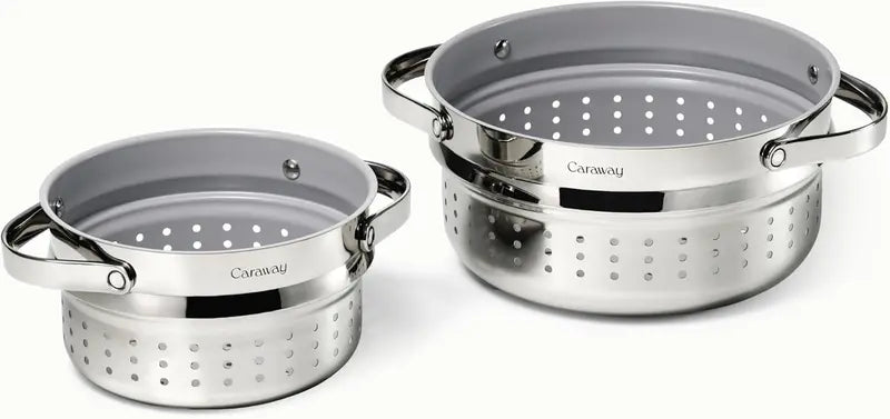 Caraway Steamer Duo  Stainless Steel, Non-Stick, Non-Toxic | Veggies & Seafood | Dutch Oven Compatible