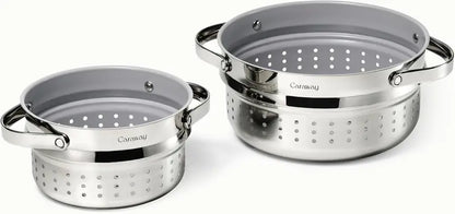 Caraway Steamer Duo  Stainless Steel, Non-Stick, Non-Toxic | Veggies & Seafood | Dutch Oven Compatible